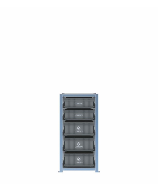 Scaffale H1000 a 1 campata con 5 contenitori Euro 600x400 di altezze 170h e 130h, vista frontale