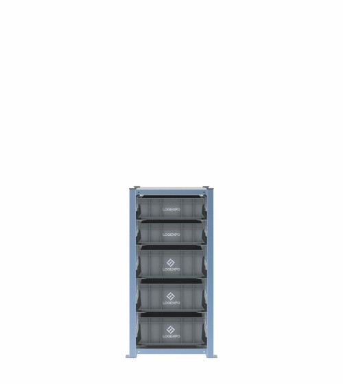 Scaffale H1000 a 1 campata con 5 contenitori Euro 600x400 di altezze 170h e 130h, vista frontale