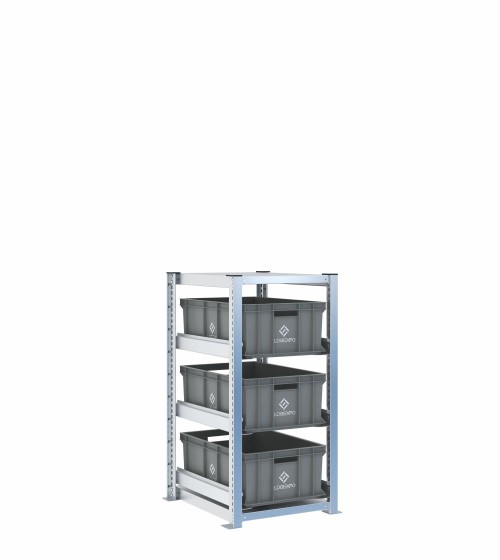 Scaffale H1000 a 1 campata con 3 contenitori Euro 600x400x220h, vista prospettica
