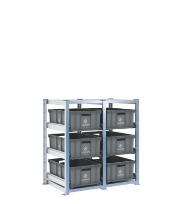 Scaffale H1000 a 2 campate con 6 contenitori Euro 600x400x220h, vista prospettica
