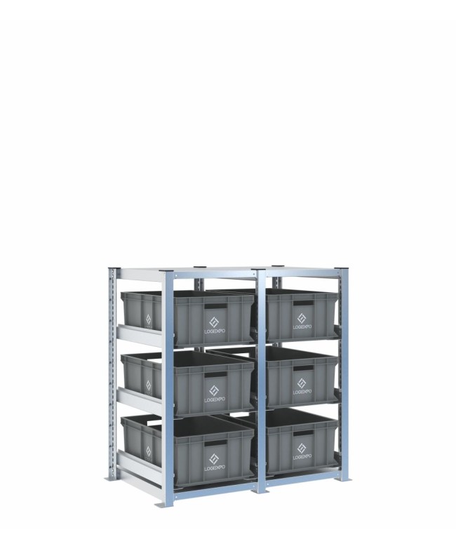 Scaffale H1000 a 2 campate con 6 contenitori Euro 600x400x220h, vista prospettica