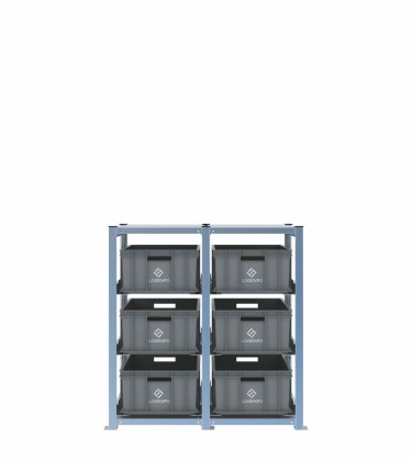 Scaffale H1000 a 2 campate con 6 contenitori Euro 600x400x220h, vista prospettica 2