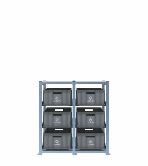 Scaffale H1000 a 2 campate con 6 contenitori Euro 600x400x220h, vista frontale