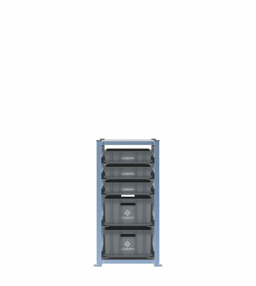 Scaffale H1000 a 1 campata con 5 contenitori Euro 600x400 di altezze 220h e 100h, vista frontale