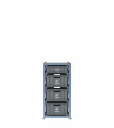 Scaffale H1000 a 1 campata con 4 contenitori Euro 600x400 di altezze 220h e 130h, vista prospettica 2
