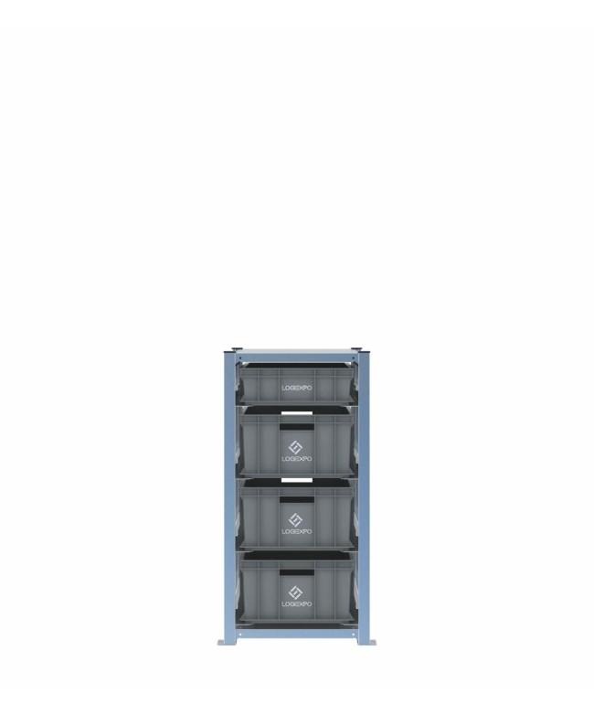 Scaffale H1000 a 1 campata con 4 contenitori Euro 600x400 di altezze 220h e 130h, vista frontale
