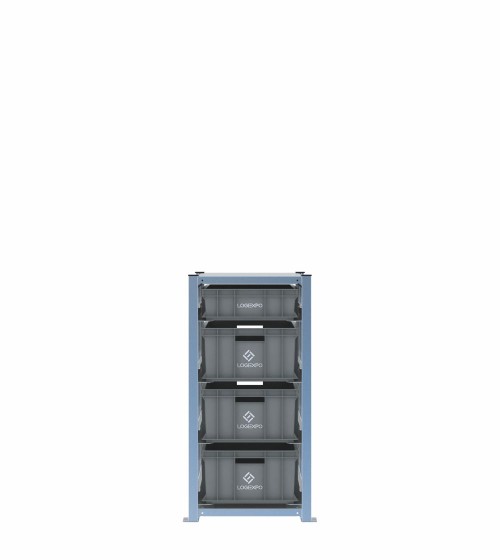 Scaffale H1000 a 1 campata con 4 contenitori Euro 600x400 di altezze 220h e 130h, vista frontale