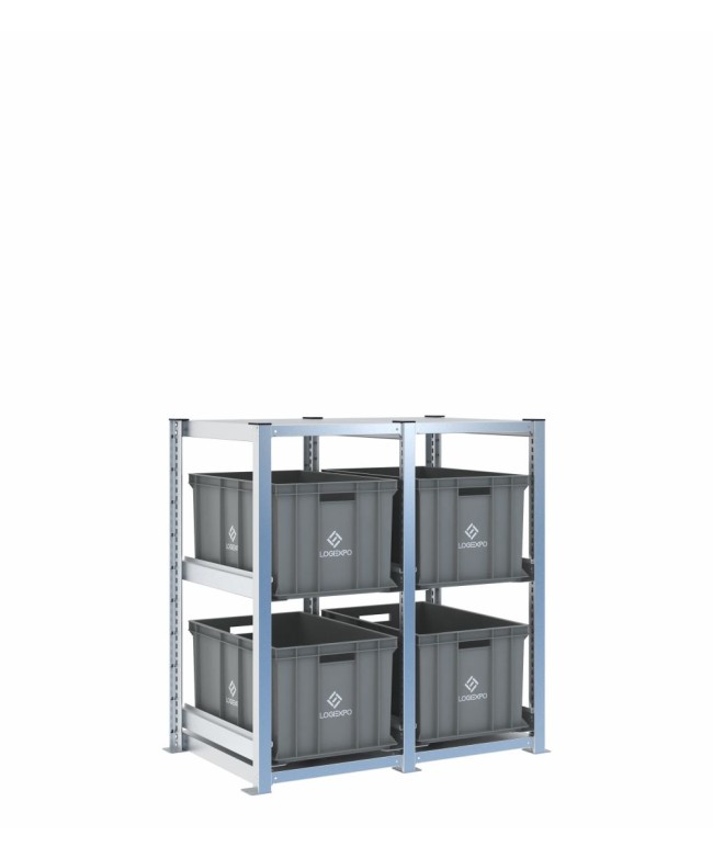 Scaffale H1000 a 2 campate con 4 contenitori Euro 600x400x320h, vista prospettica