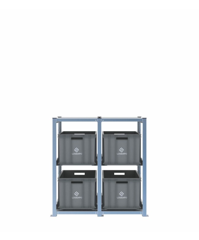 Scaffale H1000 a 2 campate con 4 contenitori Euro 600x400x320h, vista frontale