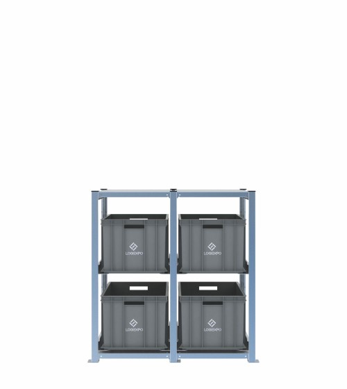 Scaffale H1000 a 2 campate con 4 contenitori Euro 600x400x320h, vista frontale