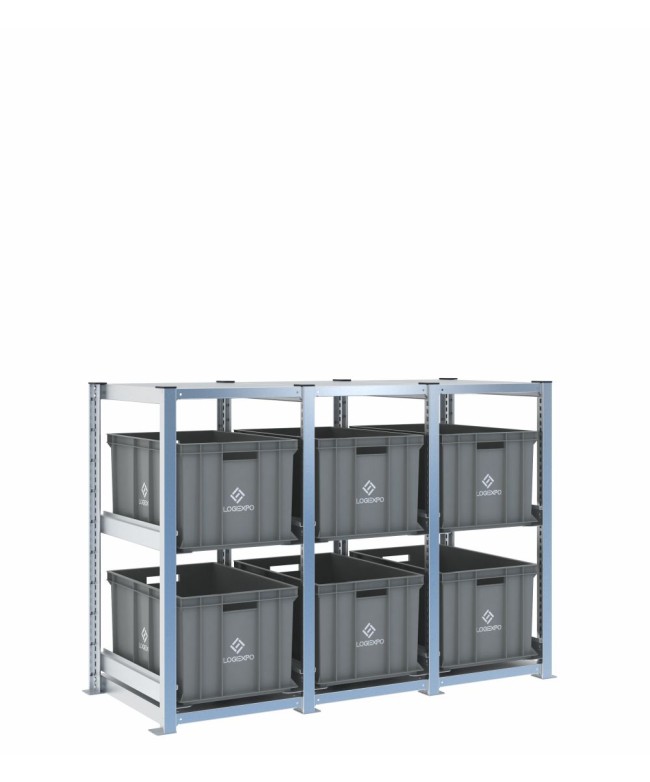 Scaffale H1000 a 3 campate con 6 contenitori Euro 600x400x320h, vista prospettica