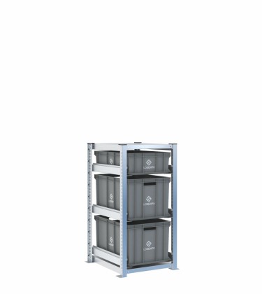Scaffale H1000 a 1 campata con 3 contenitori Euro 600x400 di altezze 320h e 170h, vista prospettica
