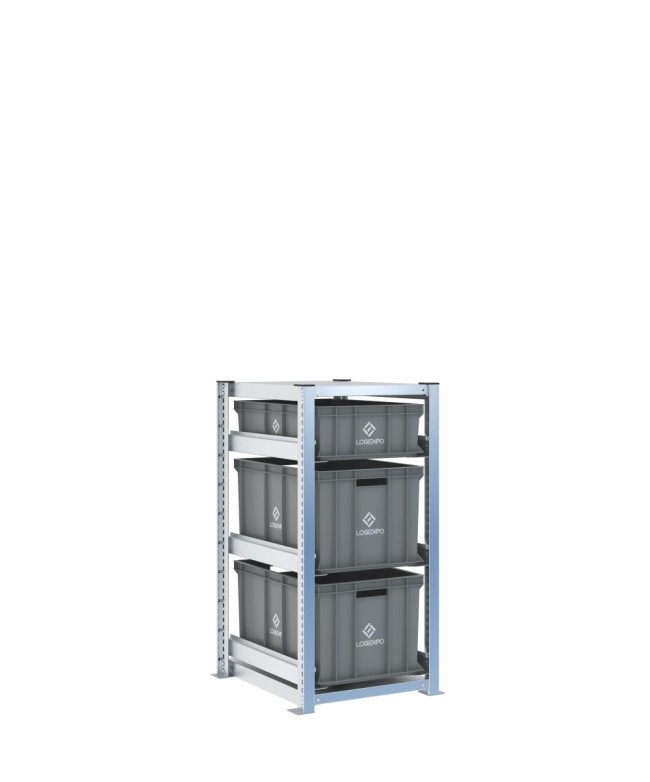 Scaffale H1000 a 1 campata con 3 contenitori Euro 600x400 di altezze 320h e 170h, vista prospettica