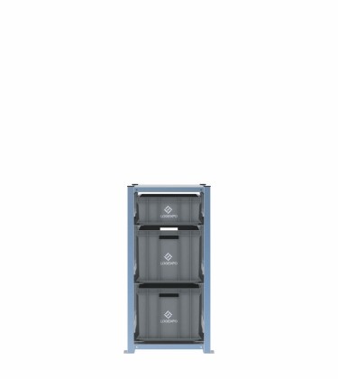 Scaffale H1000 a 1 campata con 3 contenitori Euro 600x400 di altezze 320h e 170h, vista prospettica 2