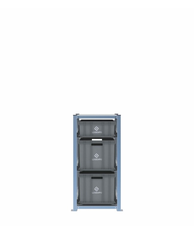 Scaffale H1000 a 1 campata con 3 contenitori Euro 600x400 di altezze 320h e 170h, vista frontale