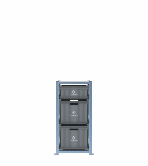 Scaffale H1000 a 1 campata con 3 contenitori Euro 600x400 di altezze 320h e 170h, vista frontale