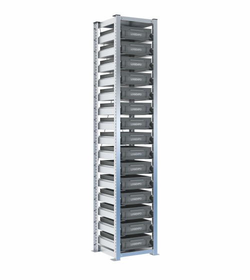 Scaffale H2000 a 1 campata con 15 contenitori Euro 400x300x100h, vista prospettica