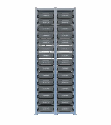 Scaffale H2000 a 2 campate con 30 contenitori Euro 400x300x100h, vista prospettica 2