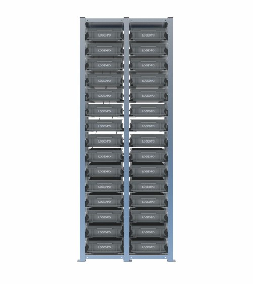Scaffale H2000 a 2 campate con 30 contenitori Euro 400x300x100h, vista frontale