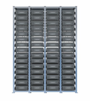 Scaffale H2000 a 4 campate con 60 contenitori Euro 400x300x100h, vista prospettica 2