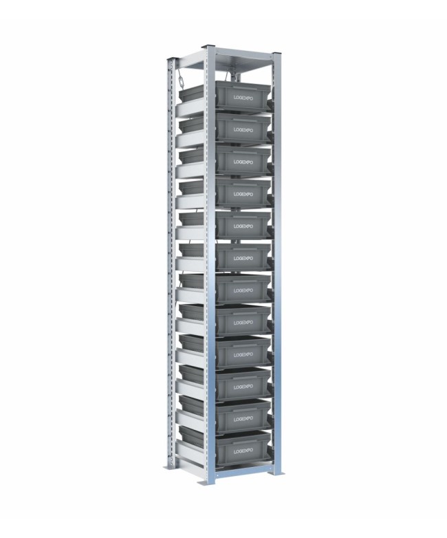 Scaffale H2000 a 1 campata con 12 contenitori Euro 400x300x130h, vista prospettica