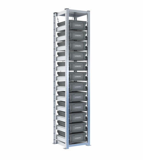 Scaffale H2000 a 1 campata con 12 contenitori Euro 400x300x130h, vista prospettica
