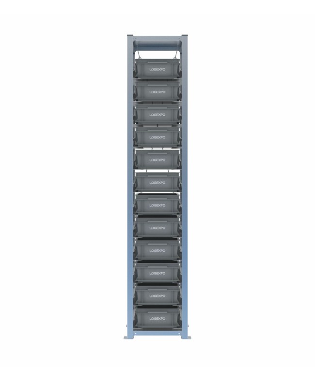 Scaffale H2000 a 1 campata con 12 contenitori Euro 400x300x130h, vista frontale