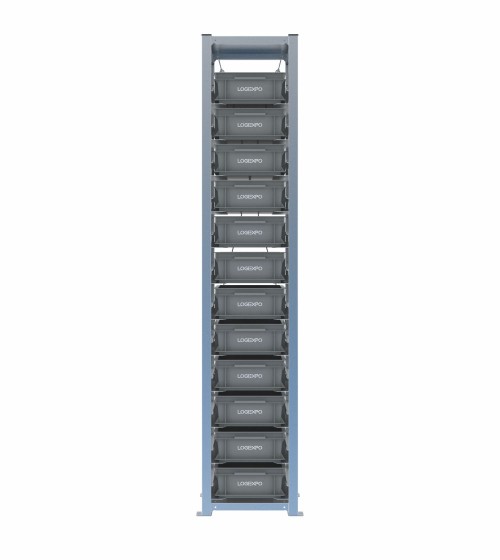 Scaffale H2000 a 1 campata con 12 contenitori Euro 400x300x130h, vista frontale
