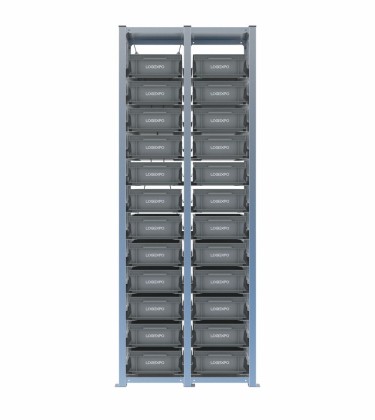 Scaffale H2000 a 2 campate con 24 contenitori Euro 400x300x130h, vista prospettica 2