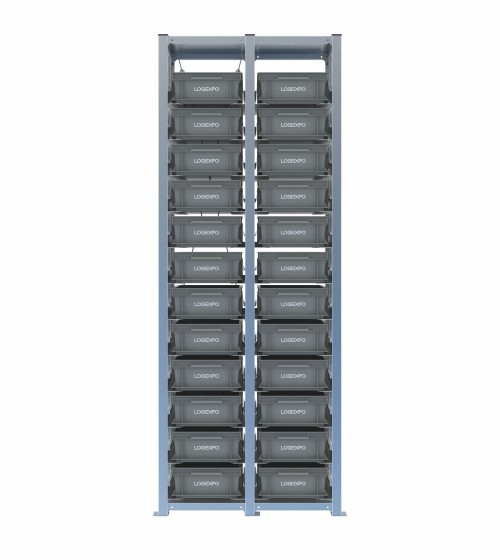 Scaffale H2000 a 2 campate con 24 contenitori Euro 400x300x130h, vista frontale
