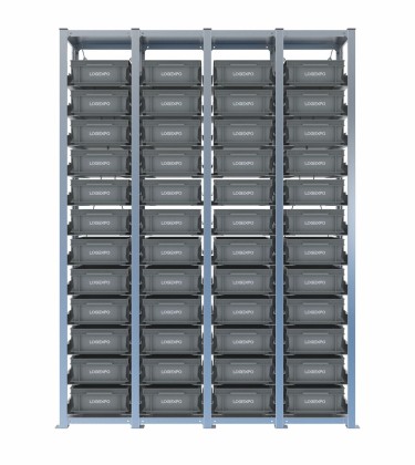 Scaffale H2000 a 4 campate con 48 contenitori Euro 400x300x130h, vista prospettica 2