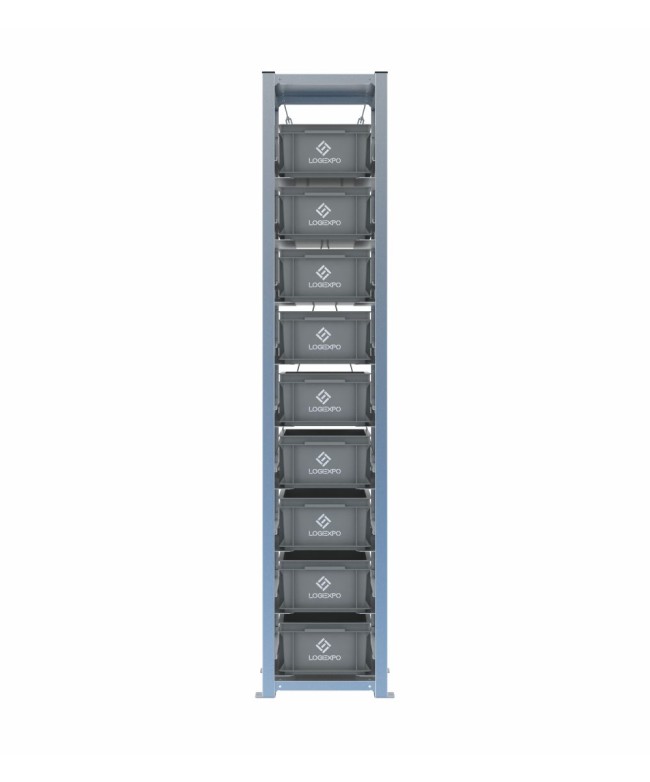 Scaffale H2000 a 1 campata con 9 contenitori Euro 400x300x170h, vista frontale