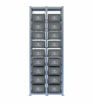Scaffale H2000 a 2 campate con 18 contenitori Euro 400x300x170h, vista prospettica 2
