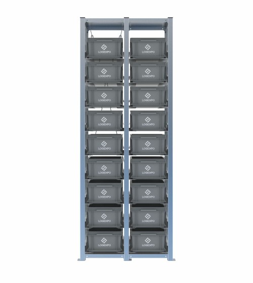 Scaffale H2000 a 2 campate con 18 contenitori Euro 400x300x170h, vista frontale