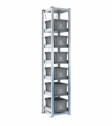 Scaffale H2000 a 1 campata con 6 contenitori Euro 400x300x220h, vista prospettica