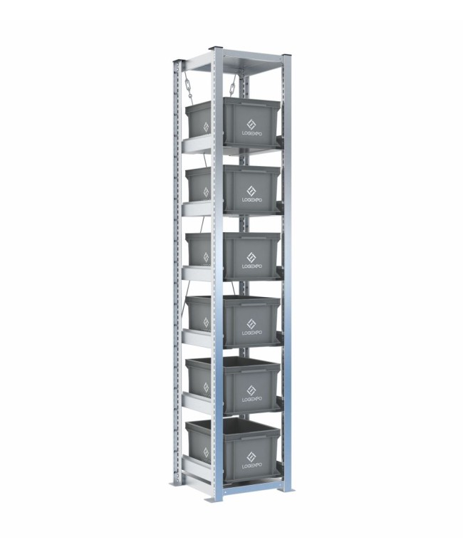 Scaffale H2000 a 1 campata con 6 contenitori Euro 400x300x220h, vista prospettica