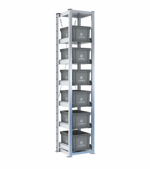 Scaffale H2000 a 1 campata con 6 contenitori Euro 400x300x220h, vista prospettica