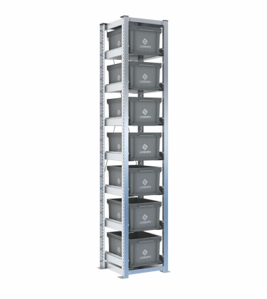 Scaffale H2000 a 1 campata con 7 contenitori Euro 400x300x220h, vista prospettica