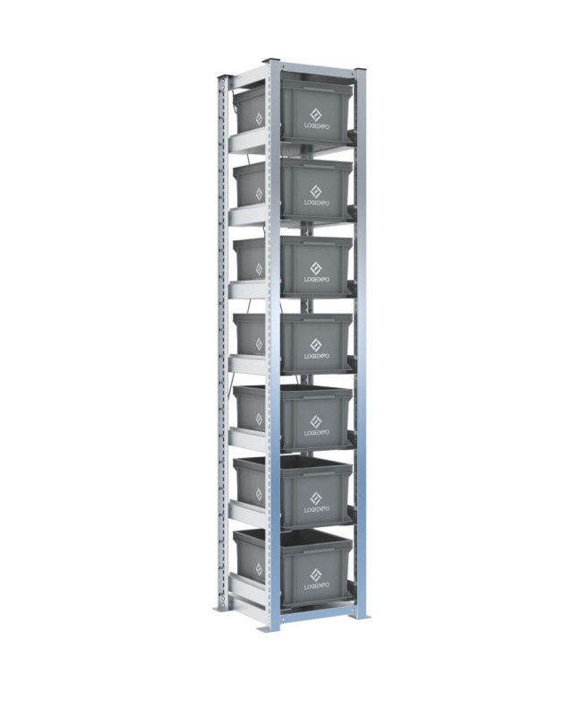 Scaffale H2000 a 1 campata con 7 contenitori Euro 400x300x220h, vista prospettica