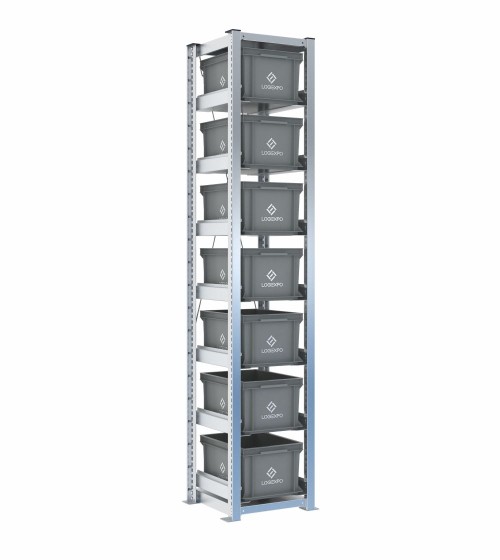 Scaffale H2000 a 1 campata con 7 contenitori Euro 400x300x220h, vista prospettica