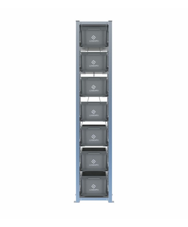 Scaffale H2000 a 1 campata con 7 contenitori Euro 400x300x220h, vista frontale