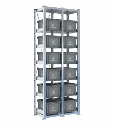 Scaffale H2000 a 2 campate con 12 contenitori Euro 400x300x220h, vista prospettica