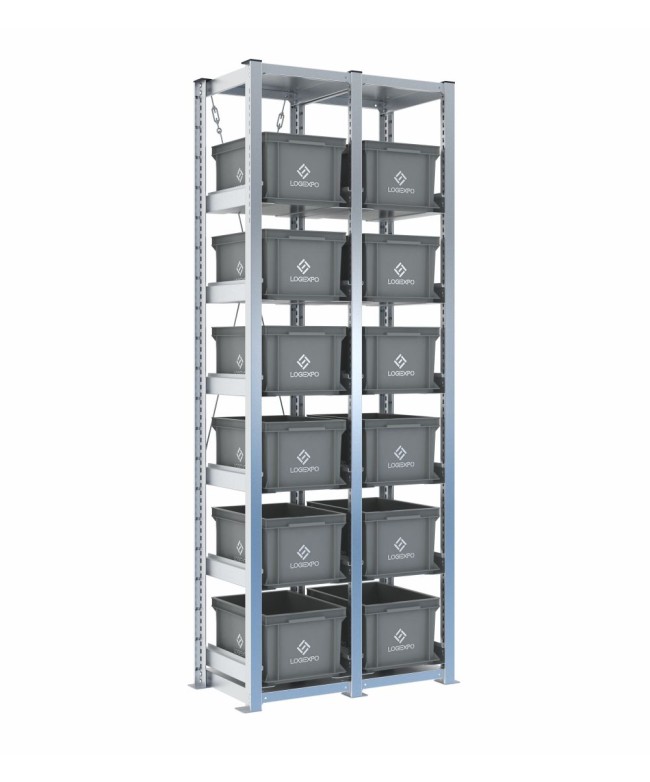 Scaffale H2000 a 2 campate con 12 contenitori Euro 400x300x220h, vista prospettica