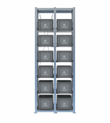 Scaffale H2000 a 2 campate con 12 contenitori Euro 400x300x220h, vista prospettica 2