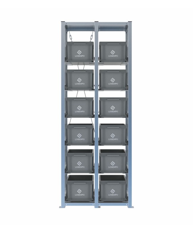 Scaffale H2000 a 2 campate con 12 contenitori Euro 400x300x220h, vista frontale