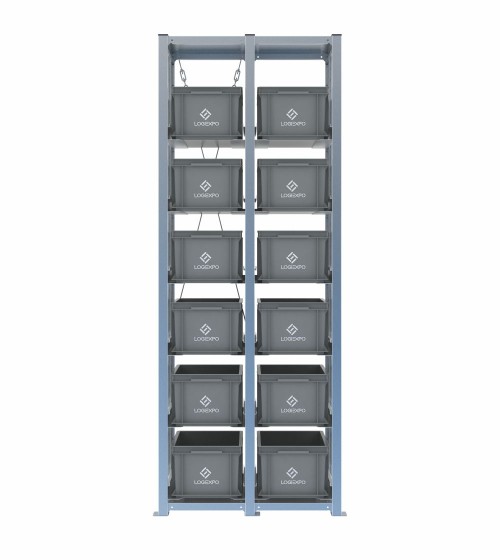 Scaffale H2000 a 2 campate con 12 contenitori Euro 400x300x220h, vista frontale