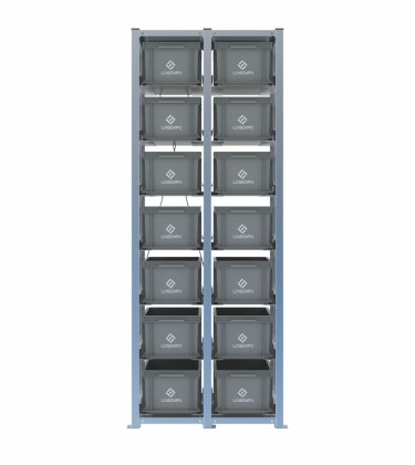 Scaffale H2000 a 2 campate con 14 contenitori Euro 400x300x220h, vista prospettica 2
