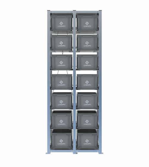 Scaffale H2000 a 2 campate con 14 contenitori Euro 400x300x220h, vista frontale