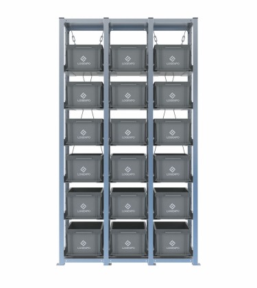 Scaffale H2000 a 3 campate con 18 contenitori Euro 400x300x220h, vista prospettica 2
