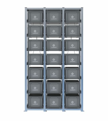 Scaffale H2000 a 3 campate con 21 contenitori Euro 400x300x220h, vista prospettica 2